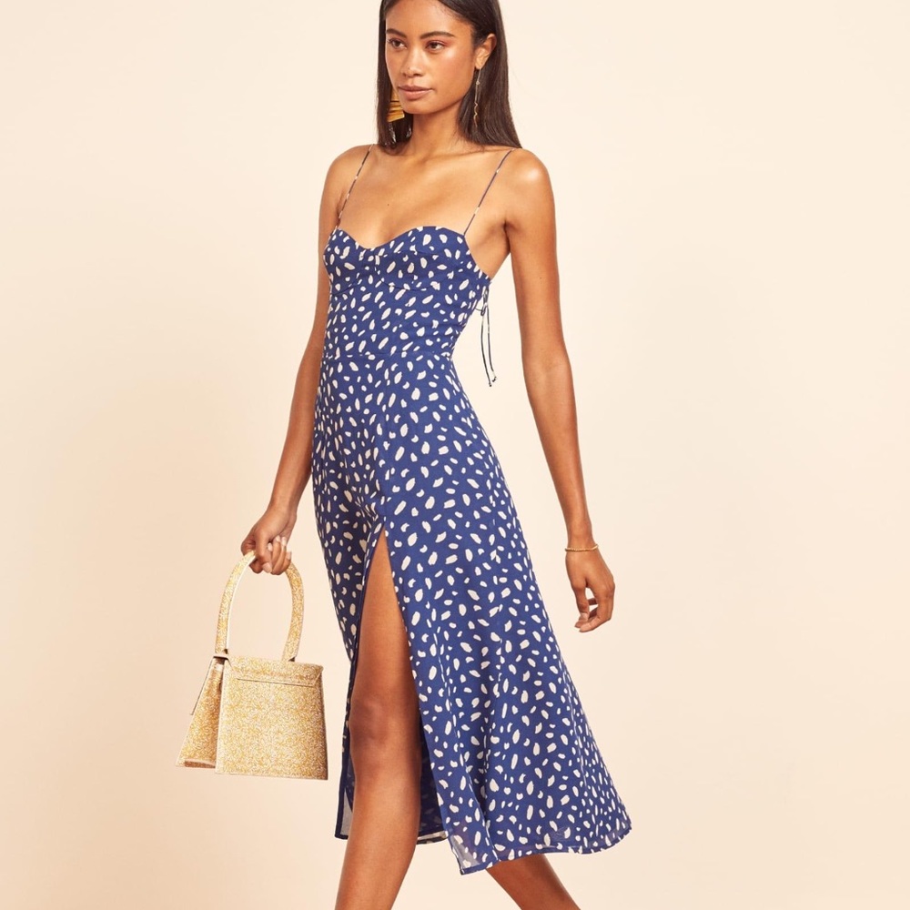 NEW Petite Reformation Juliette Dress in Moray Blue